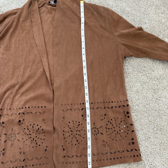 NWT Faux Suede Jacket Blazer Cognac Cutout Western Boho Festival Size Small - Picture 9 of 11